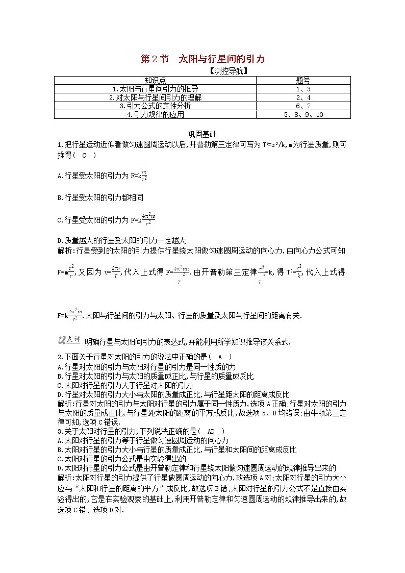 高中物理 6.2《太阳与行星间的引力》课时练4 新人教版必修2第1页