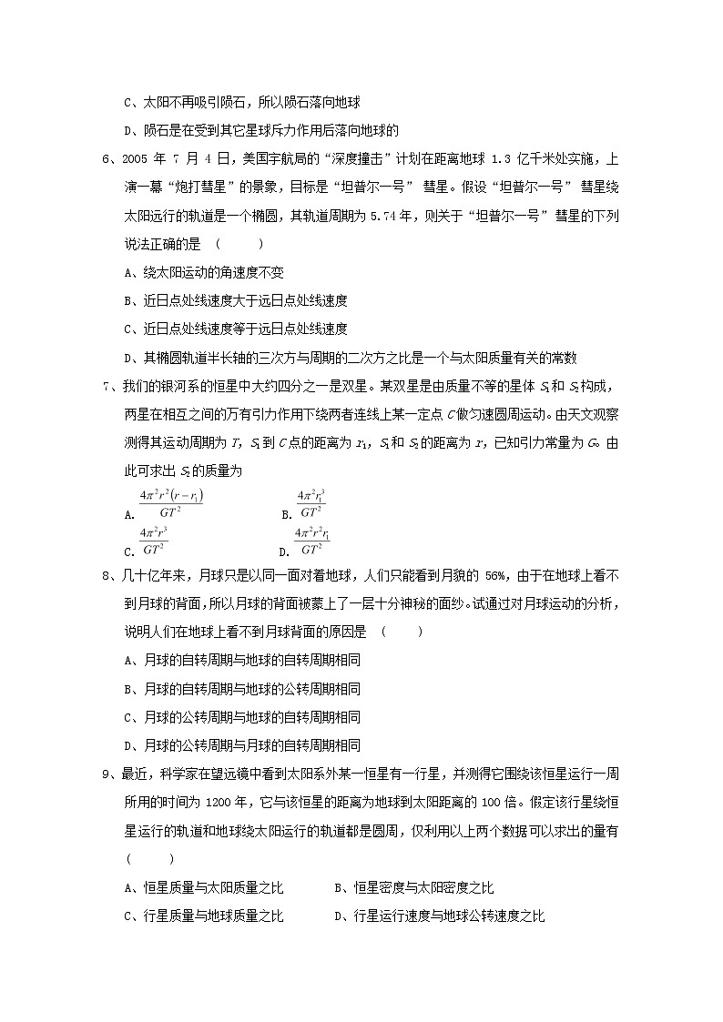 高中物理 6.2《太阳与行星间的引力》课时练1 新人教版必修202