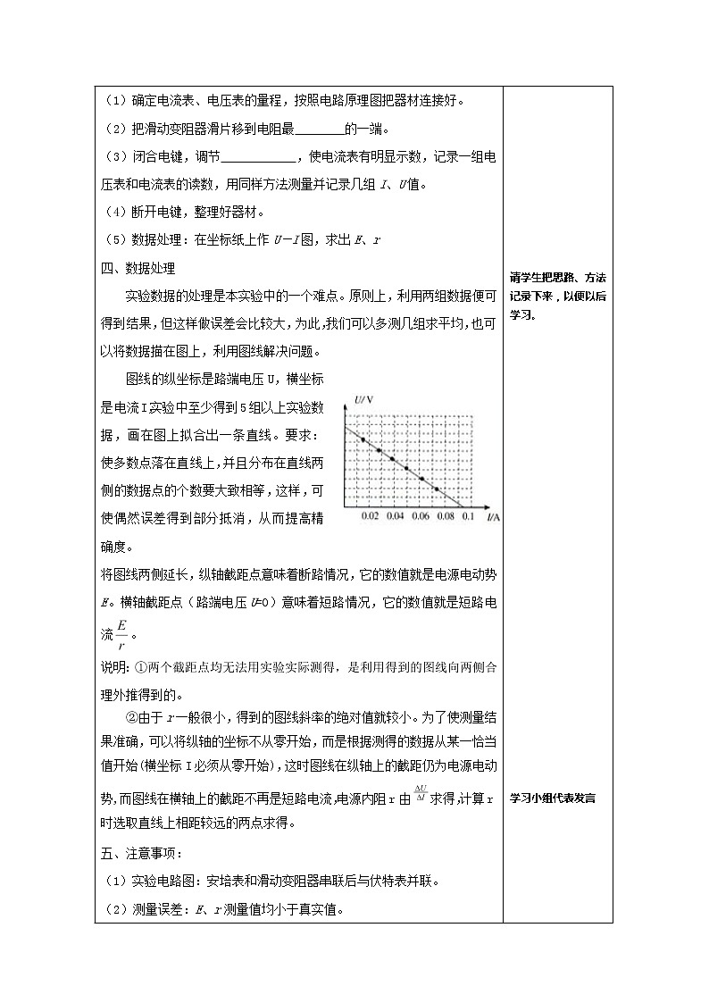河北省華北油田三中高二物理第二章 恒定電流 第十節(jié)《實驗：測定電池的電動勢和內(nèi)阻》學案（人教版選修3-1）第2頁