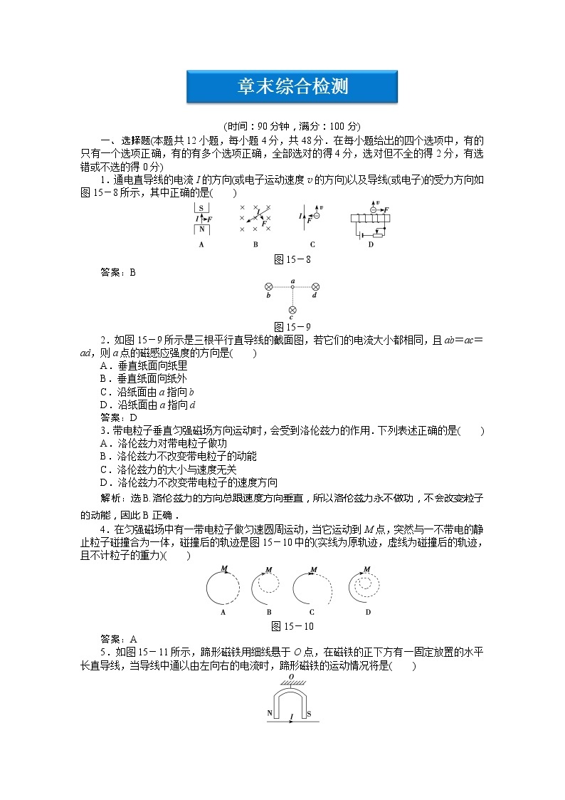 高中物理核心要点突破系列：第15章《磁场》章末综合检测（人教版选修3-1）01