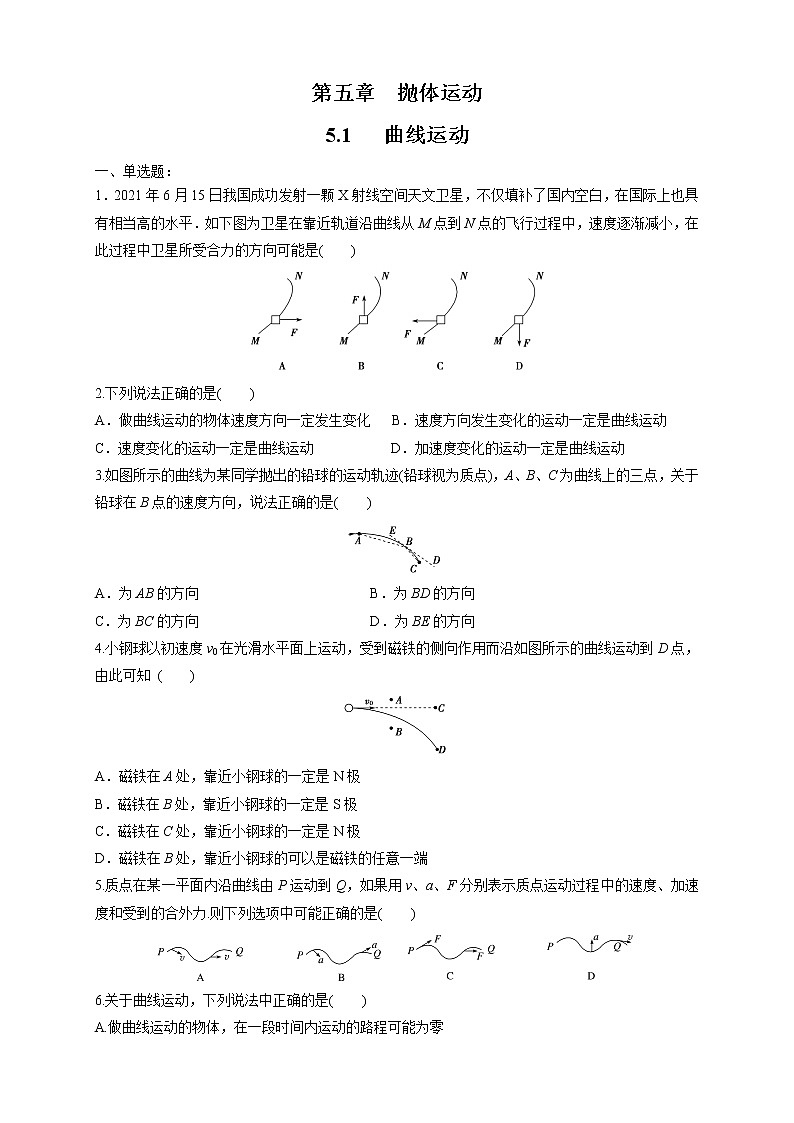 5.1 曲线运动 练习(原卷版)第1页