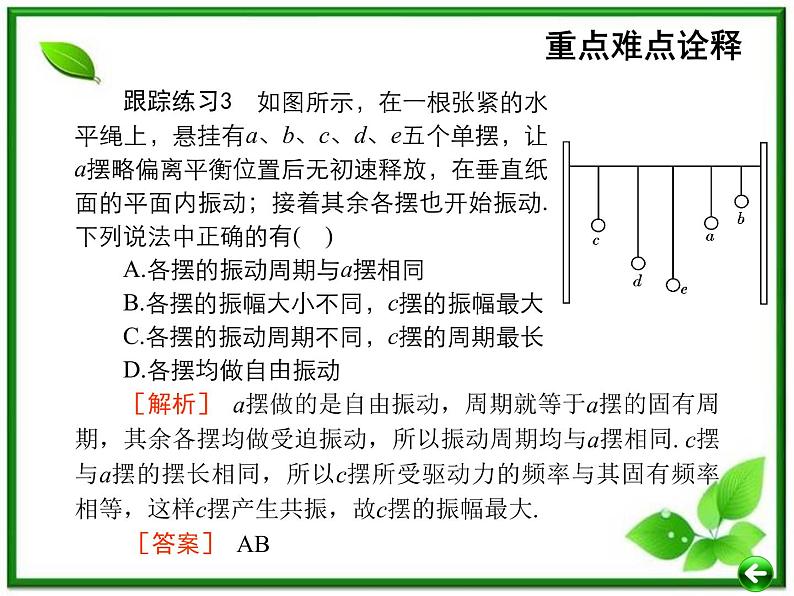 【重难点诠释】届高考物理总复习课件:第11章 机械振动和机械波 第2讲 单摆、振动的能量、受迫振动与共振第5页