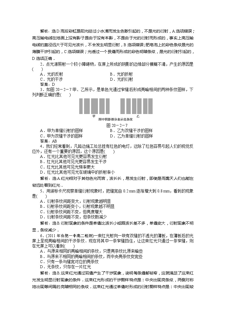 高中物理核心要点突破系列:第20章第二节《光的衍射》智能优化训练(人教版选修3-4)第2页