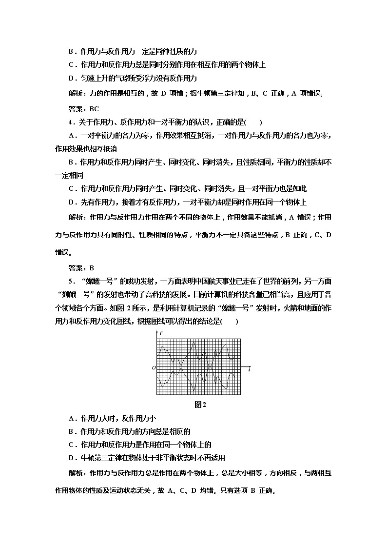 高一物理沪科版必修1 第3章 3.1《牛顿第三定律》课时跟踪训练第2页
