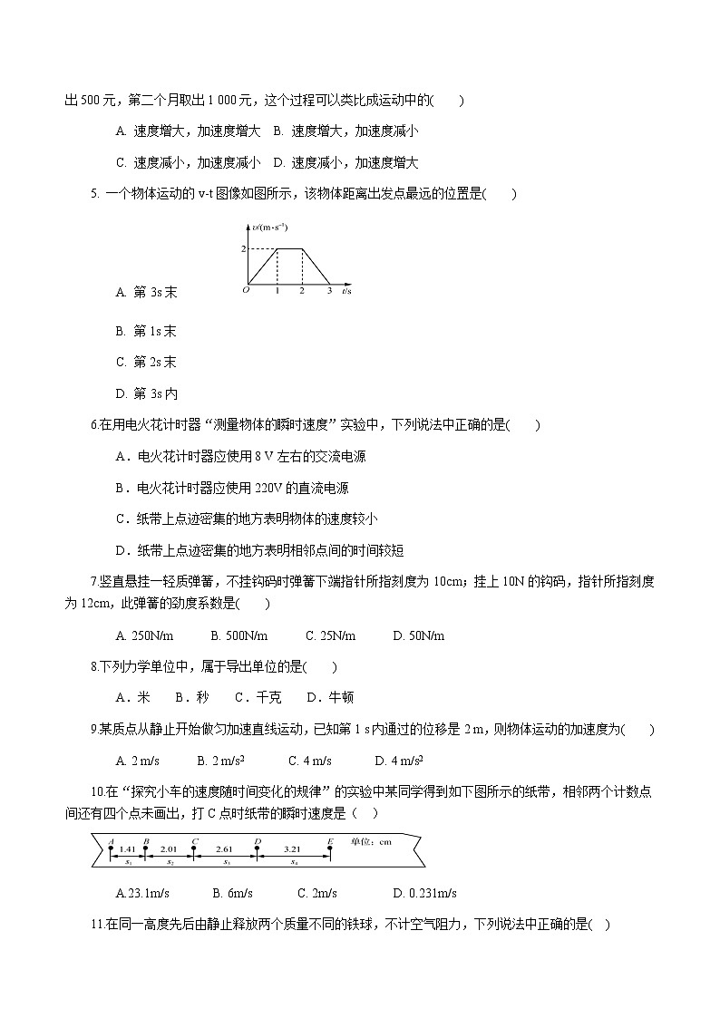 2022年1月江苏省普通高中学业水平合格性考试物理仿真模拟试卷A第2页
