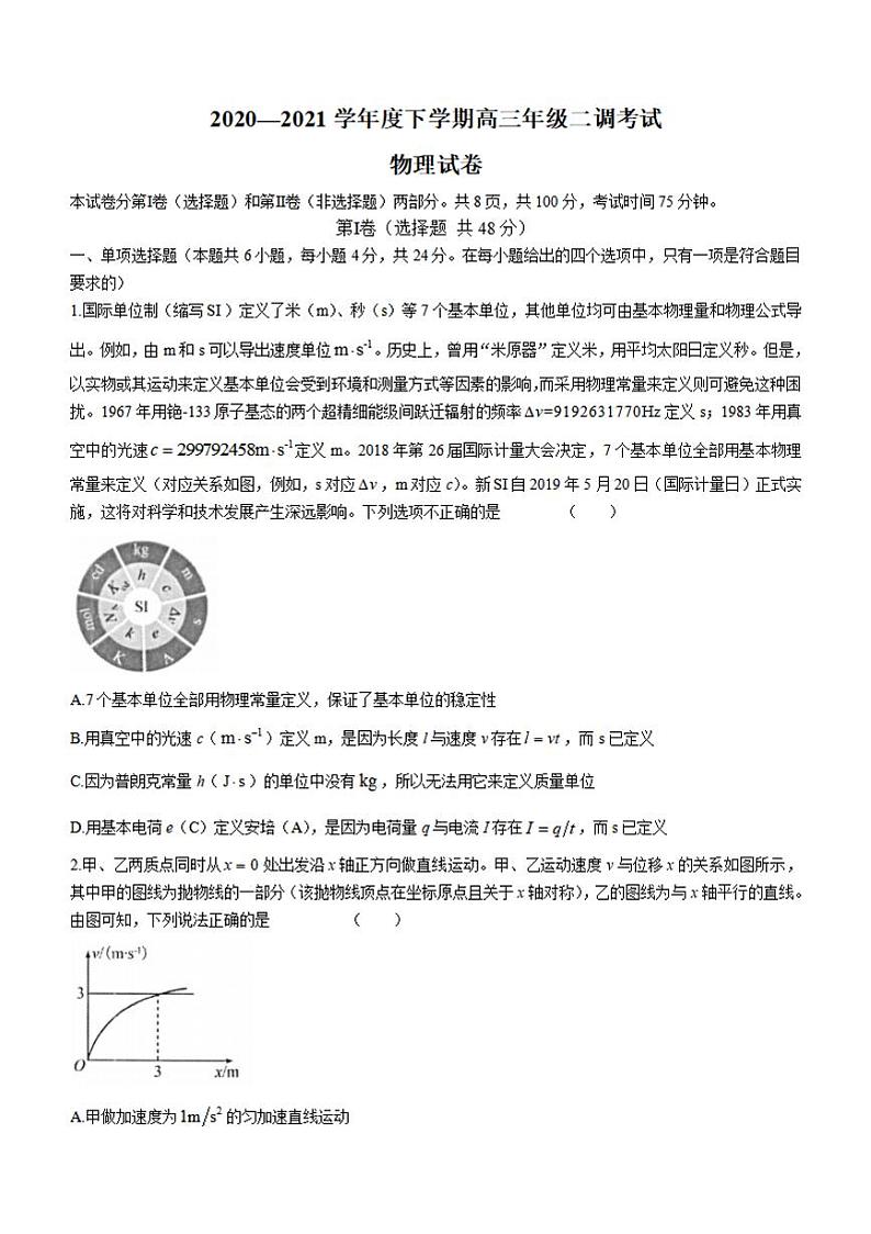河北省衡水中学2021届高三下学期第二次调研考试物理试题含答案第1页