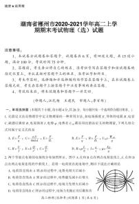 2020-2021学年湖南省郴州市高二上学期期末考试物理（选）试题 PDF版