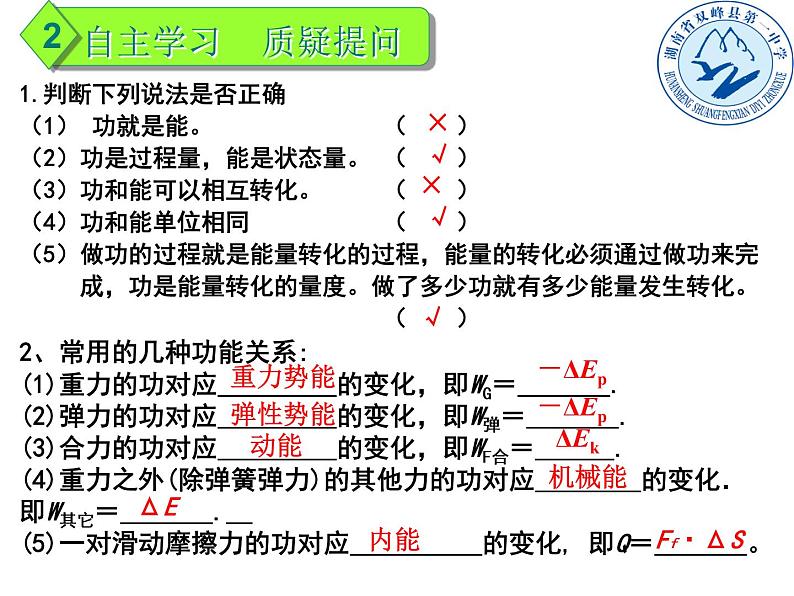 人教版(新课标)高中物理必修二第七章机械能守恒定律——功能关系 复习课件PPT03