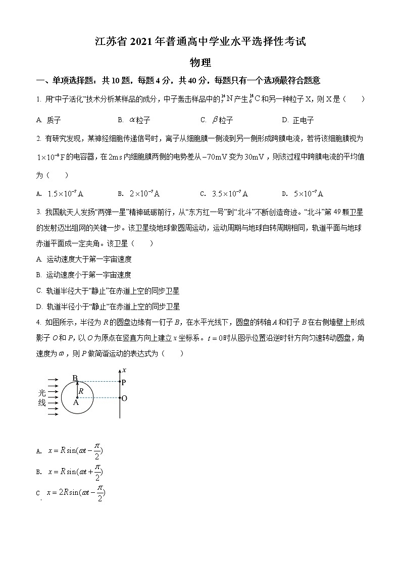 2021年江蘇省普通高中學(xué)業(yè)水平選擇性考試物理試題（原卷版）第1頁(yè)