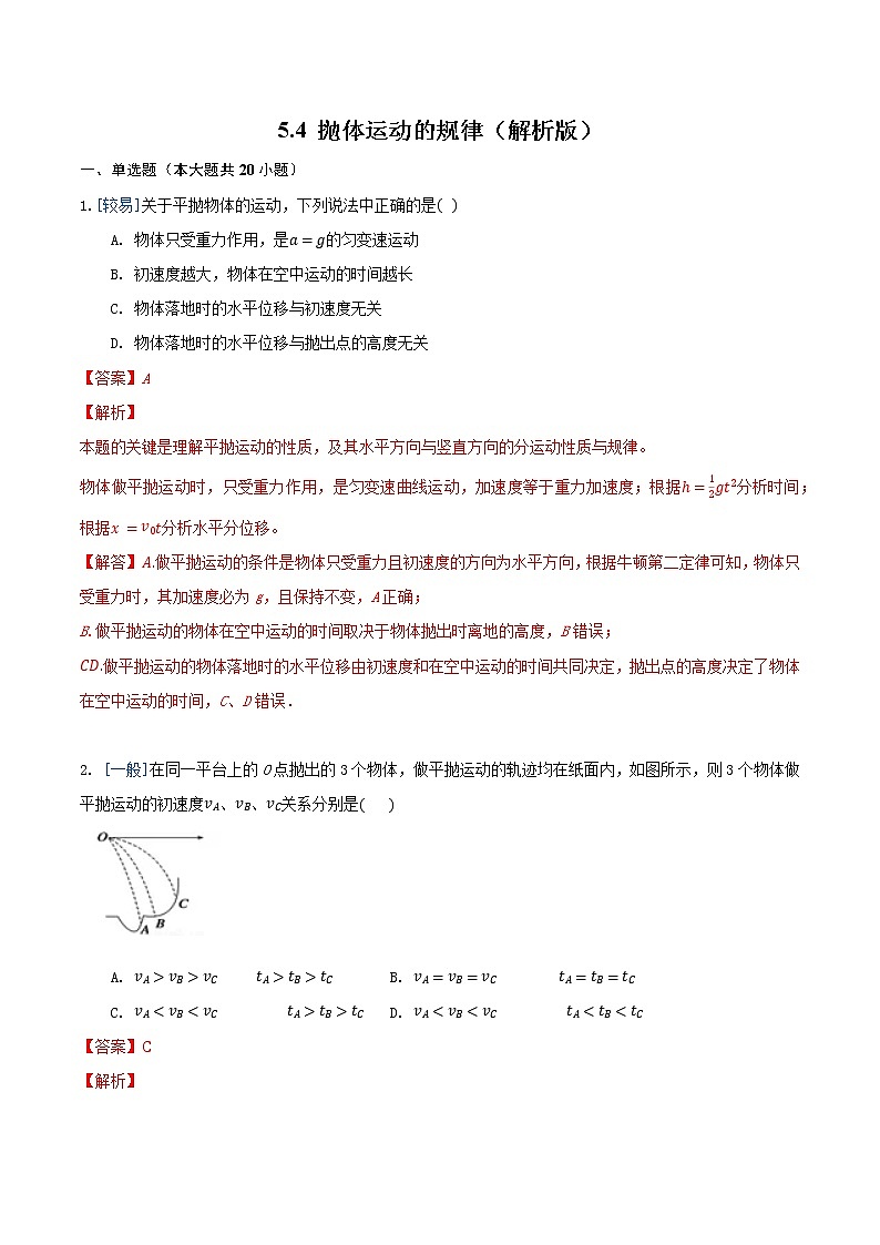 5.4 抛体运动的规律(练习)(解析版)第1页