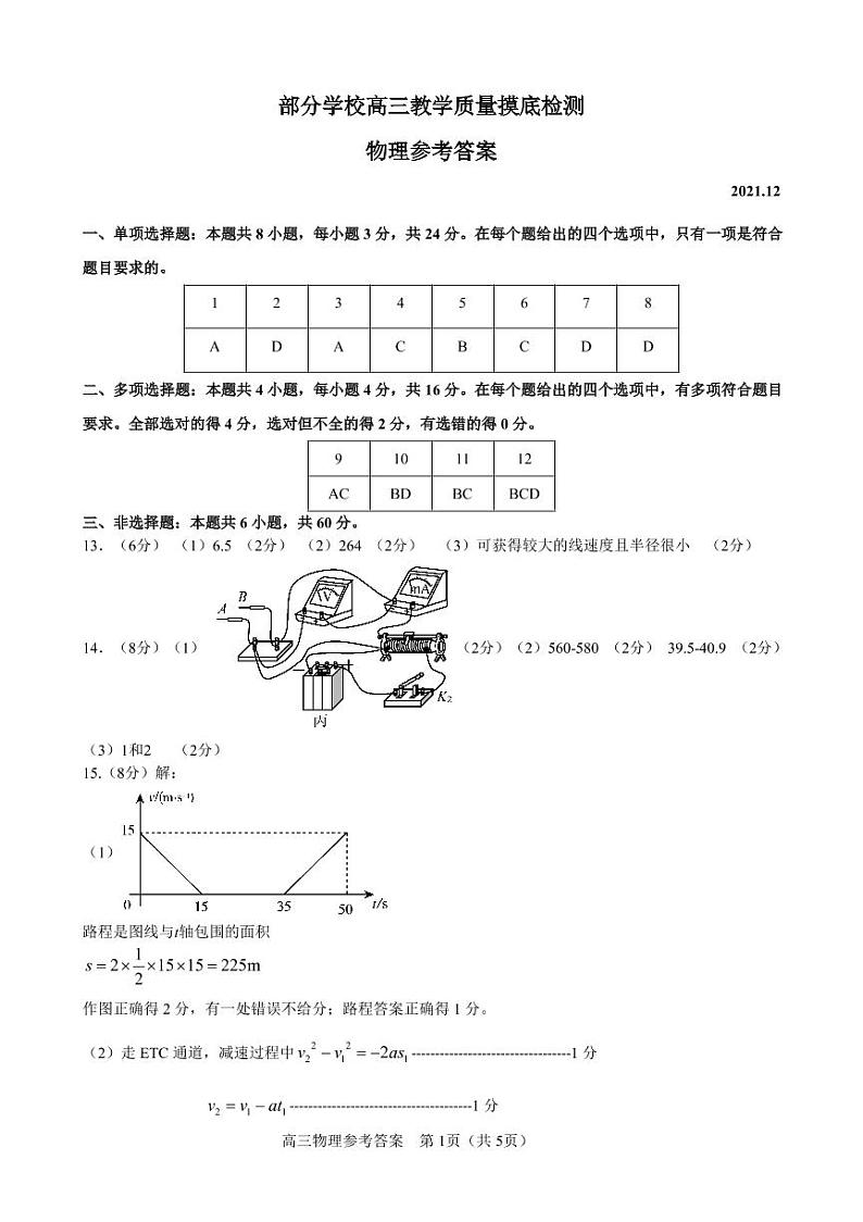高三物理摸底答案第1页
