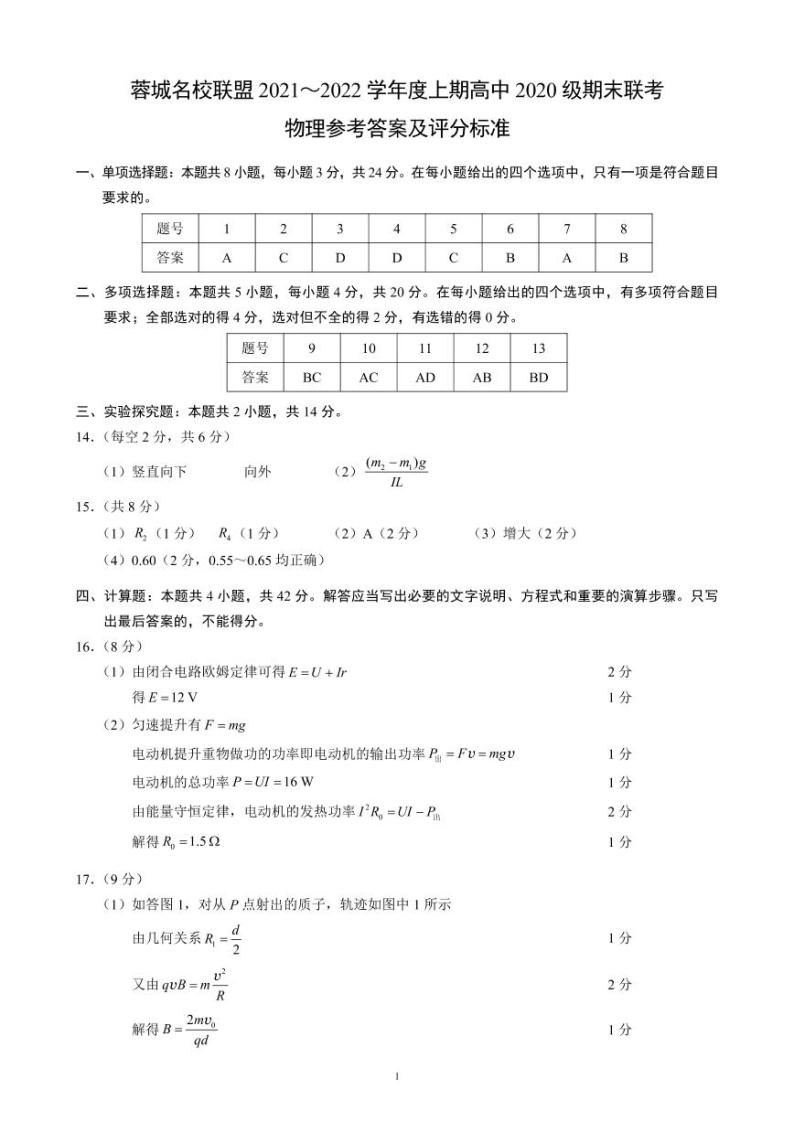 2021-2022学年四川省成都市蓉城名校联盟高二上学期期末联考物理试题 PDF版01