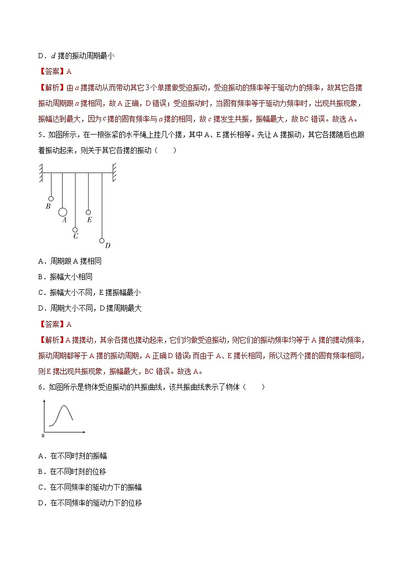 2.6 受迫振动 共振期末测试卷(解析版)第3页