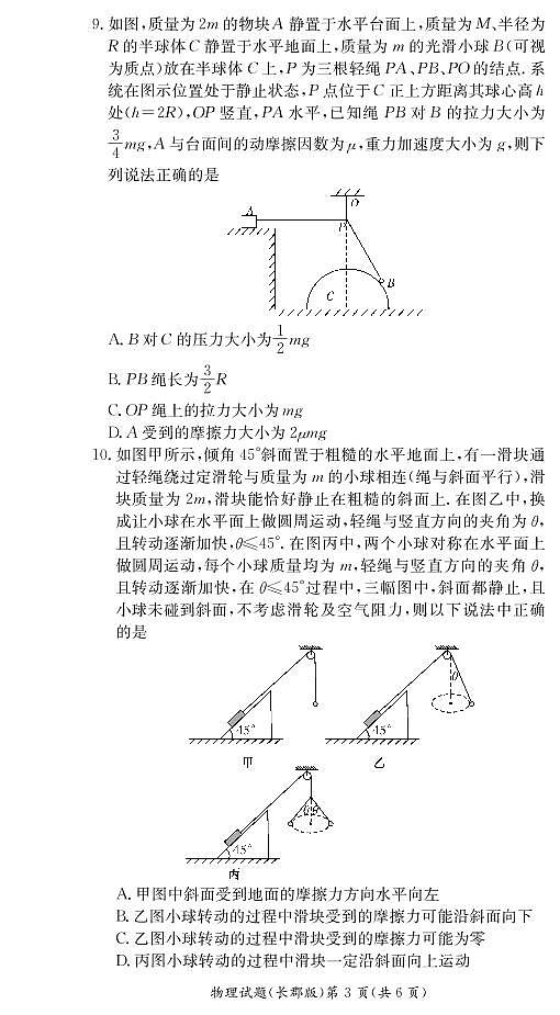 2020-2021学年湖南省长沙市长郡中学高一下学期寒假作业检测(开学考试)物理试题 PDF第3页
