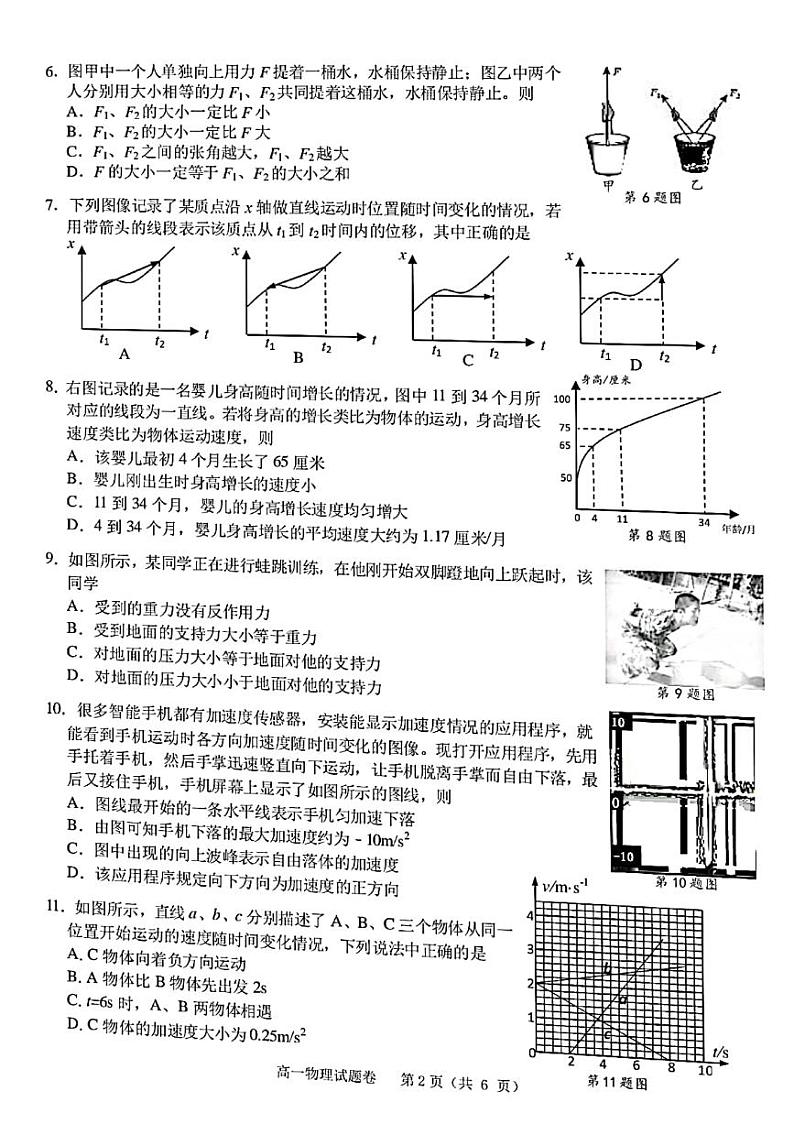 浙江省湖州市2021-2022学年高一上学期期末考试物理试题PDF版含答案第2页