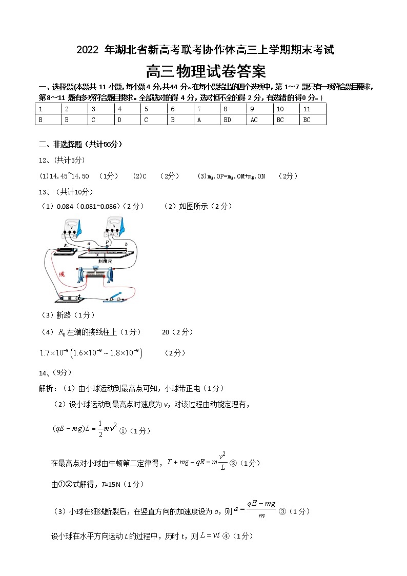 2022届湖北省新高考联考协作体高三上学期期末考试 物理 PDF版练习题01