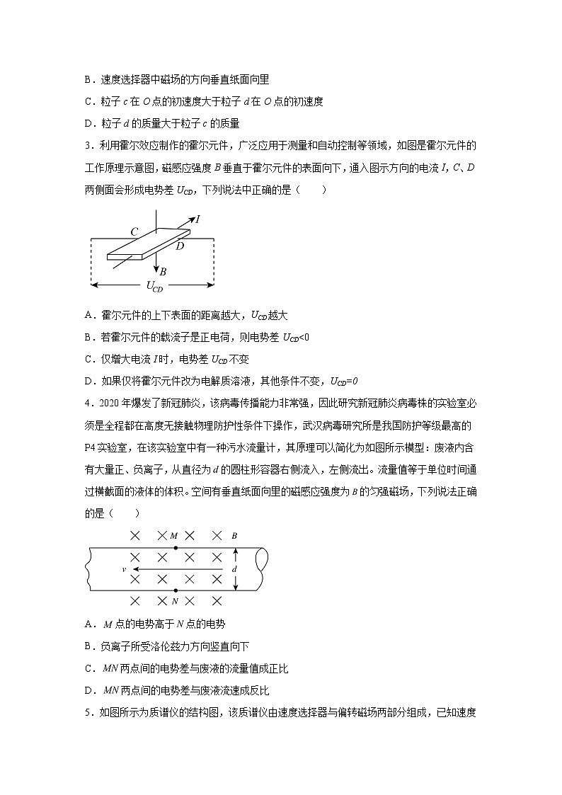 2021-2022学年高中物理新粤教版选择性必修第二册 1.4洛伦兹力与现代技术 随堂演练第2页