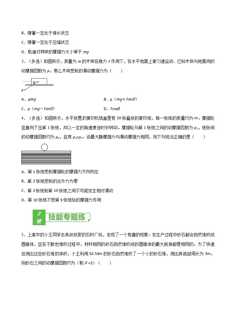 专题07  摩擦力的综合分析——2022年高考物理一轮复习小题多维练(全国通用)(原卷版)第2页