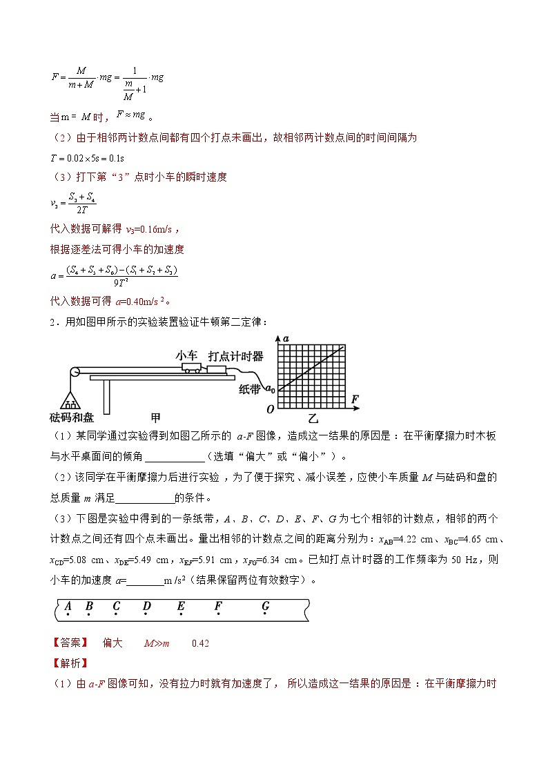 专题17 实验 探究加速度与物体受力、物体质量的关系——2022年高考物理一轮复习小题多维练(全国通用)02
