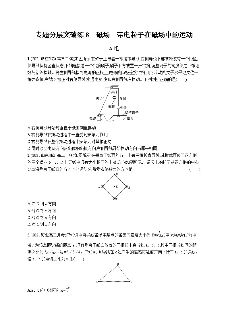 人教版新高考物理二轮复习专项训练--专题分层突破练8 磁场 带电粒子在磁场中的运动第1页