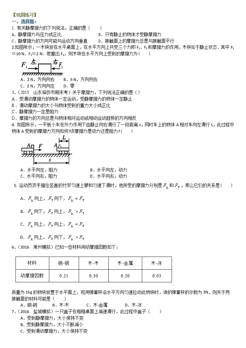 巩固练习_摩擦力(基础) 第1页