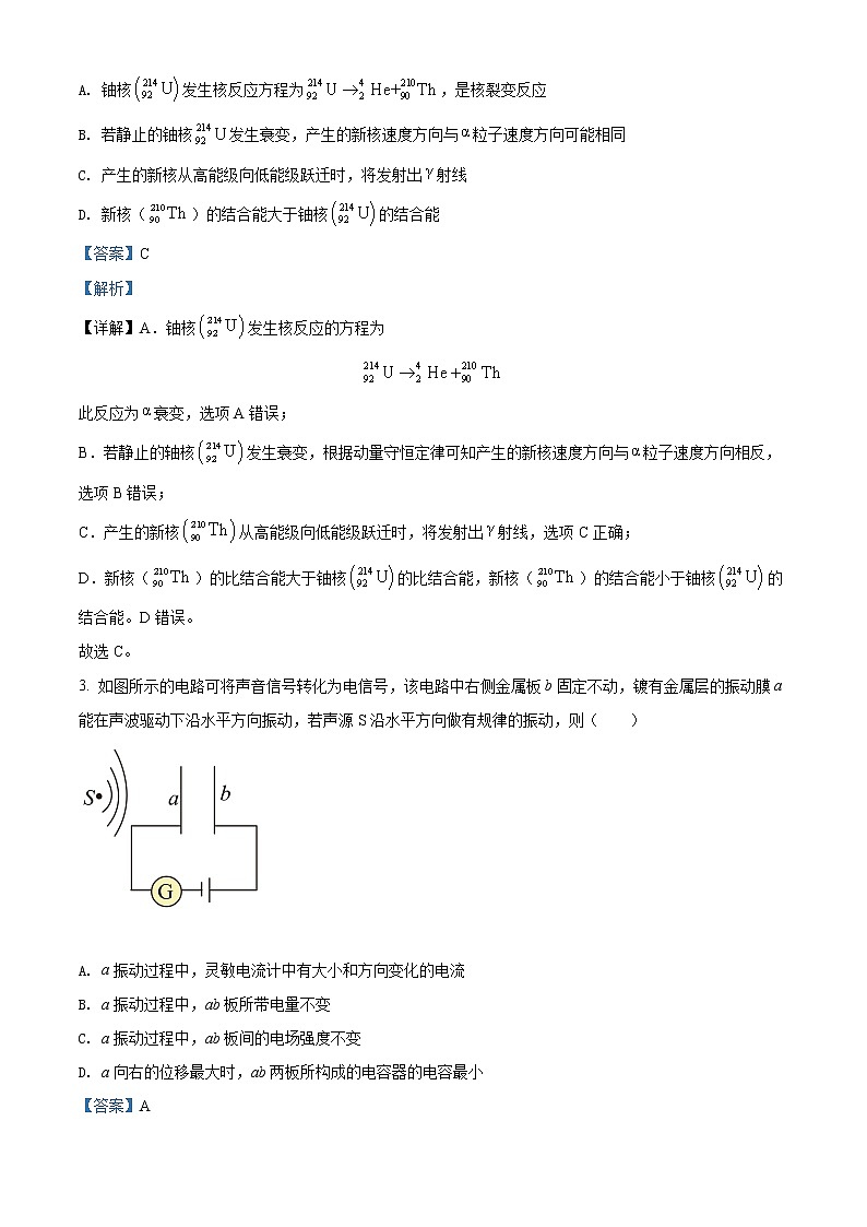 江蘇省揚(yáng)州市揚(yáng)州中學(xué)2021-2022學(xué)年高三下學(xué)期3月月考試題物理含解析第2頁(yè)