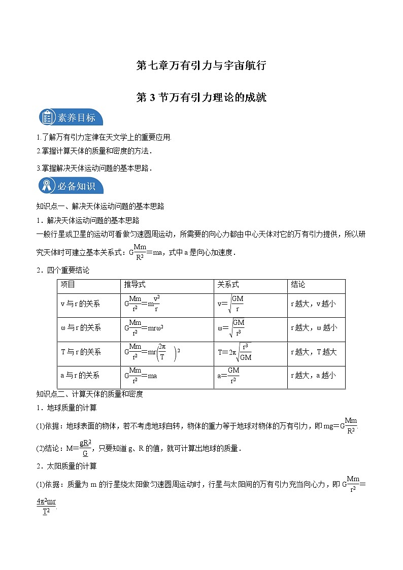 7.3万有引力理论的成就 学案 高中物理新人教版必修第二册(2022年)第1页