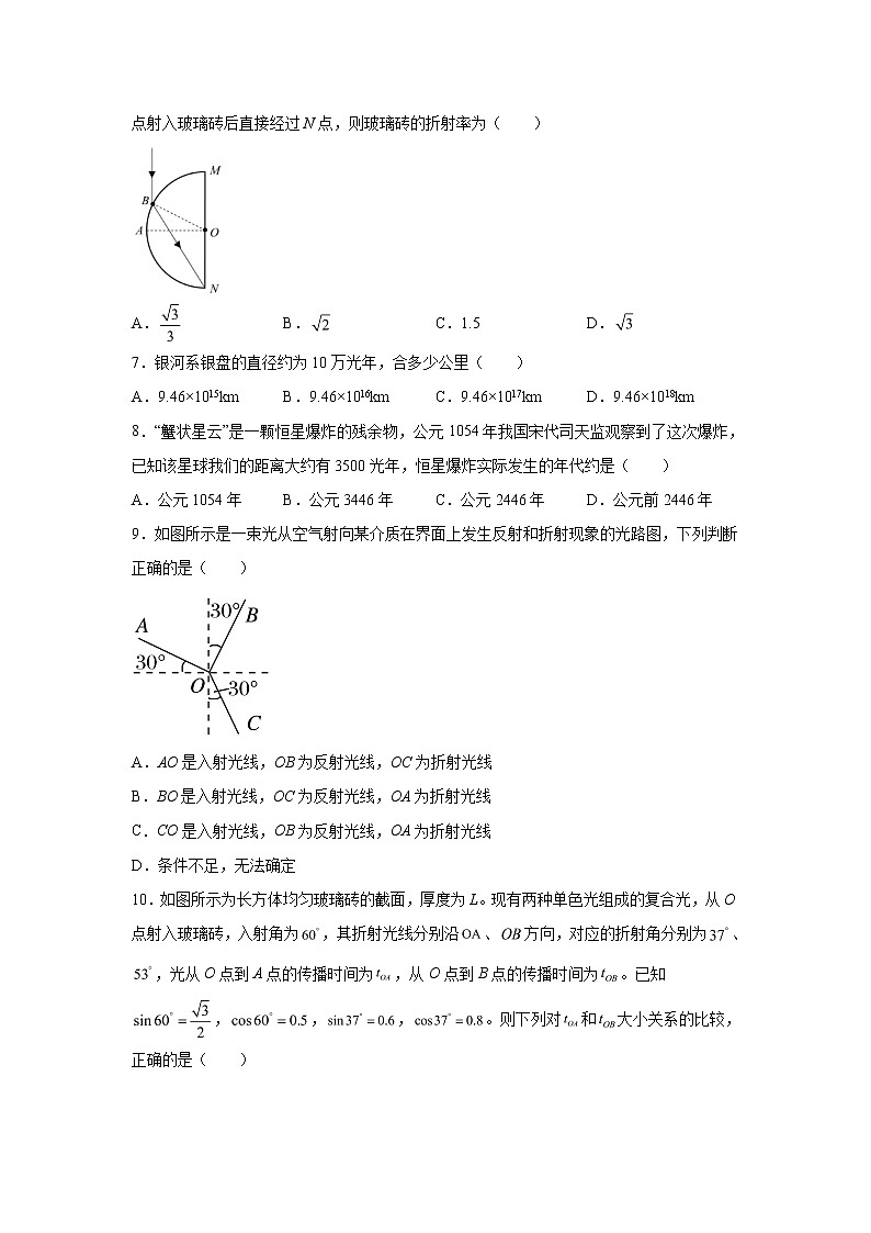 2021-2022学年高中物理新粤教版选择性必修第一册 4.1光的折射定律 课后练习(解析版)第3页