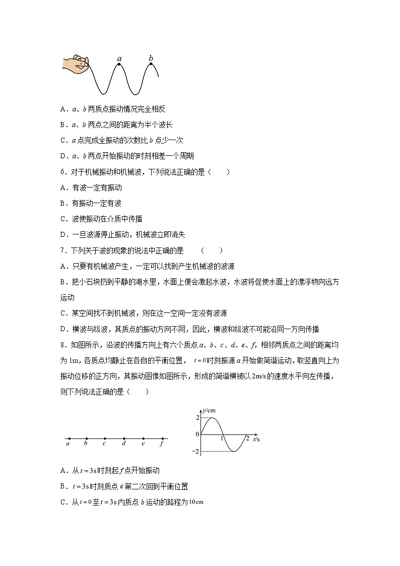 2021-2022学年高中物理新粤教版选择性必修第一册 3.1机械波的产生和传播 跟踪训练(解析版)02