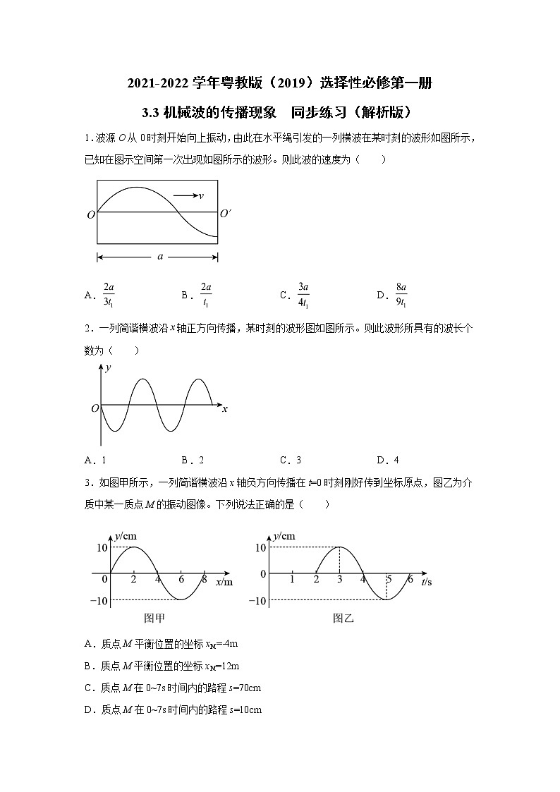 2021-2022学年高中物理新粤教版选择性必修第一册 3.3机械波的传播现象 同步练习(解析版)第1页