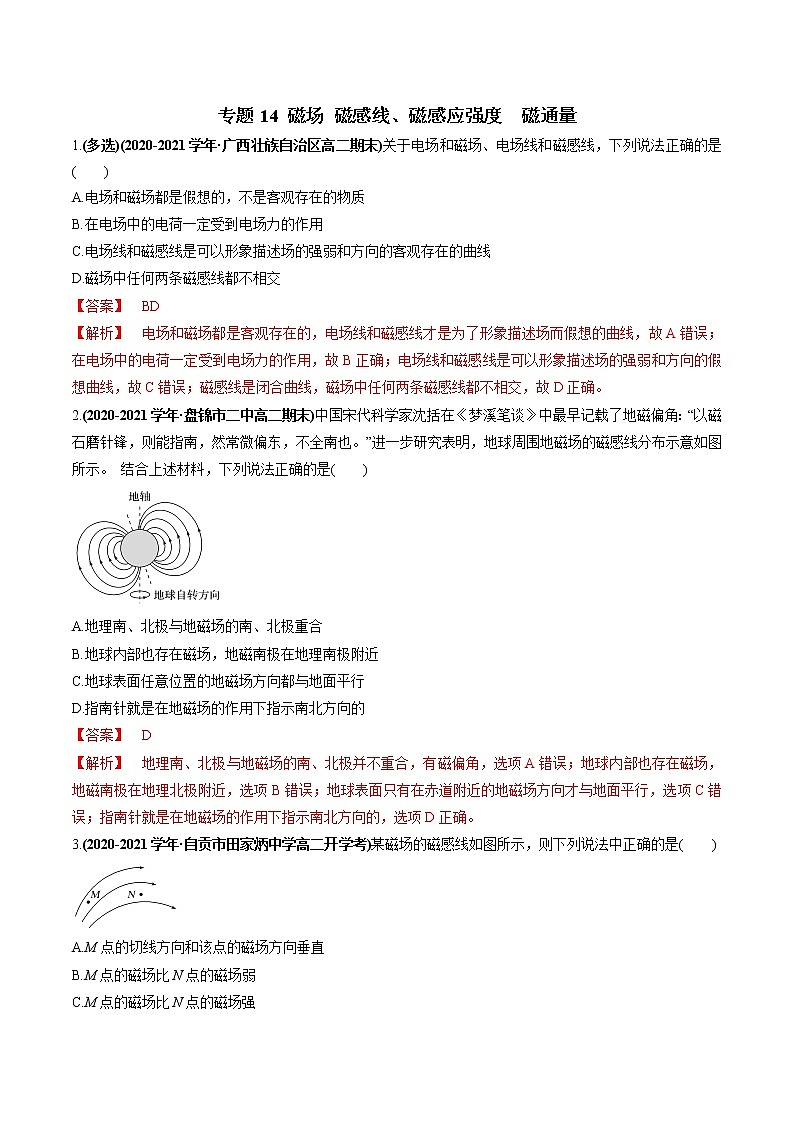 专题14 磁场 磁感线、磁感应强度 磁通量(解析版)第1页