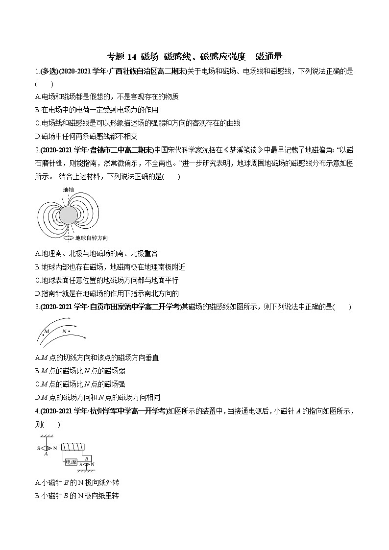 专题14 磁场 磁感线、磁感应强度 磁通量(原卷版)第1页