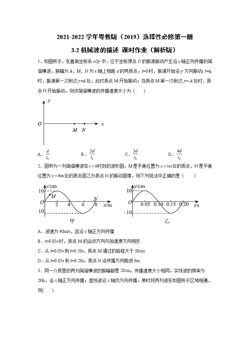 2021-2022学年高中物理新粤教版选择性必修第一册 3.2机械波的描述 课时作业(解析版) 练习01
