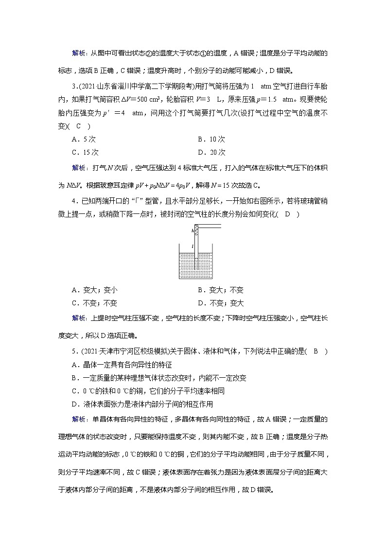 高中物理人教版（2019）選擇性必修第三冊(cè)作業(yè)：第二章　氣體、固體和液體 學(xué)業(yè)質(zhì)量標(biāo)準(zhǔn)檢測(cè)第2頁(yè)