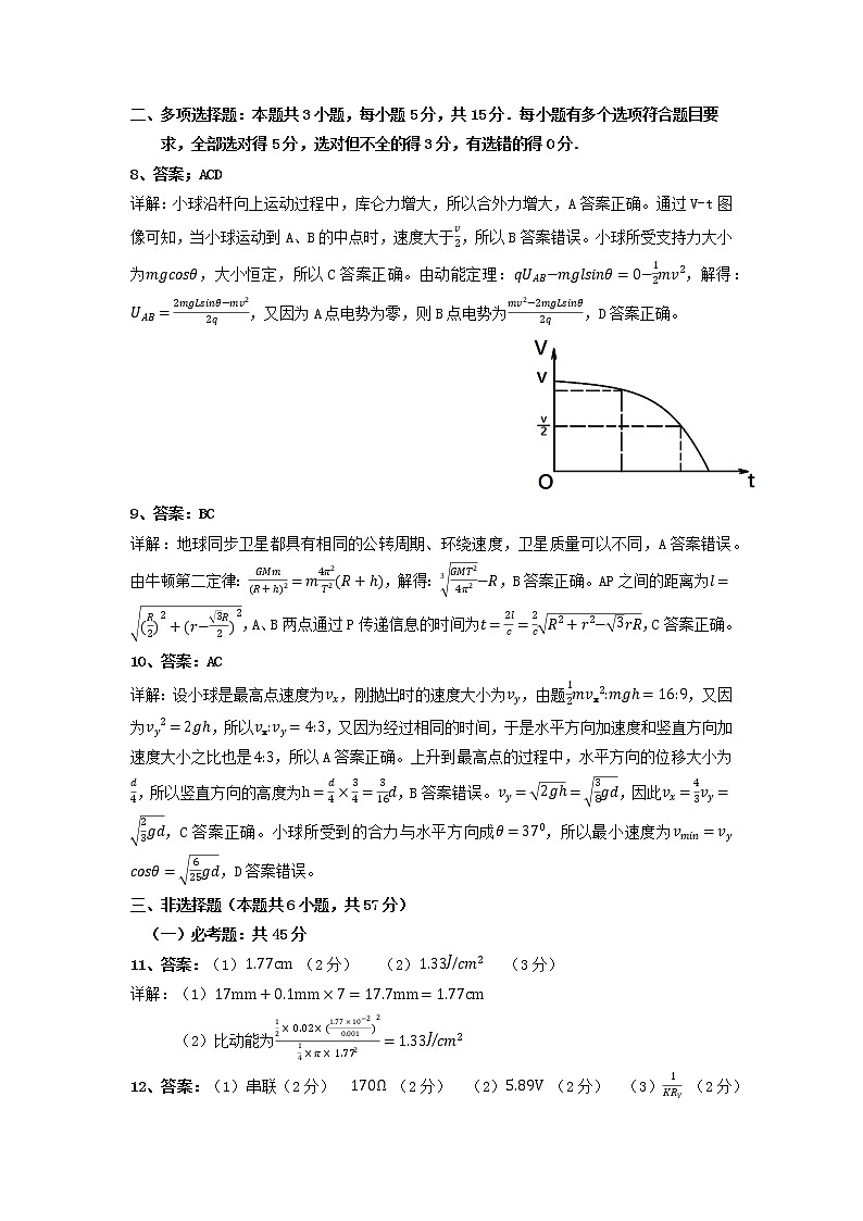 新高考金卷重庆市2022届模拟卷(三)物理答案第2页