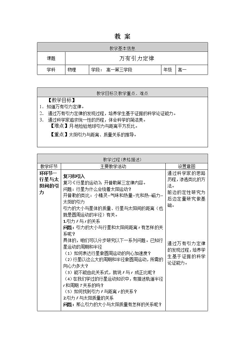 新人教版高中物理必修第二册 7.2 万有引力定律 课件+教案+学案+任务单+多套课后练习含解析01