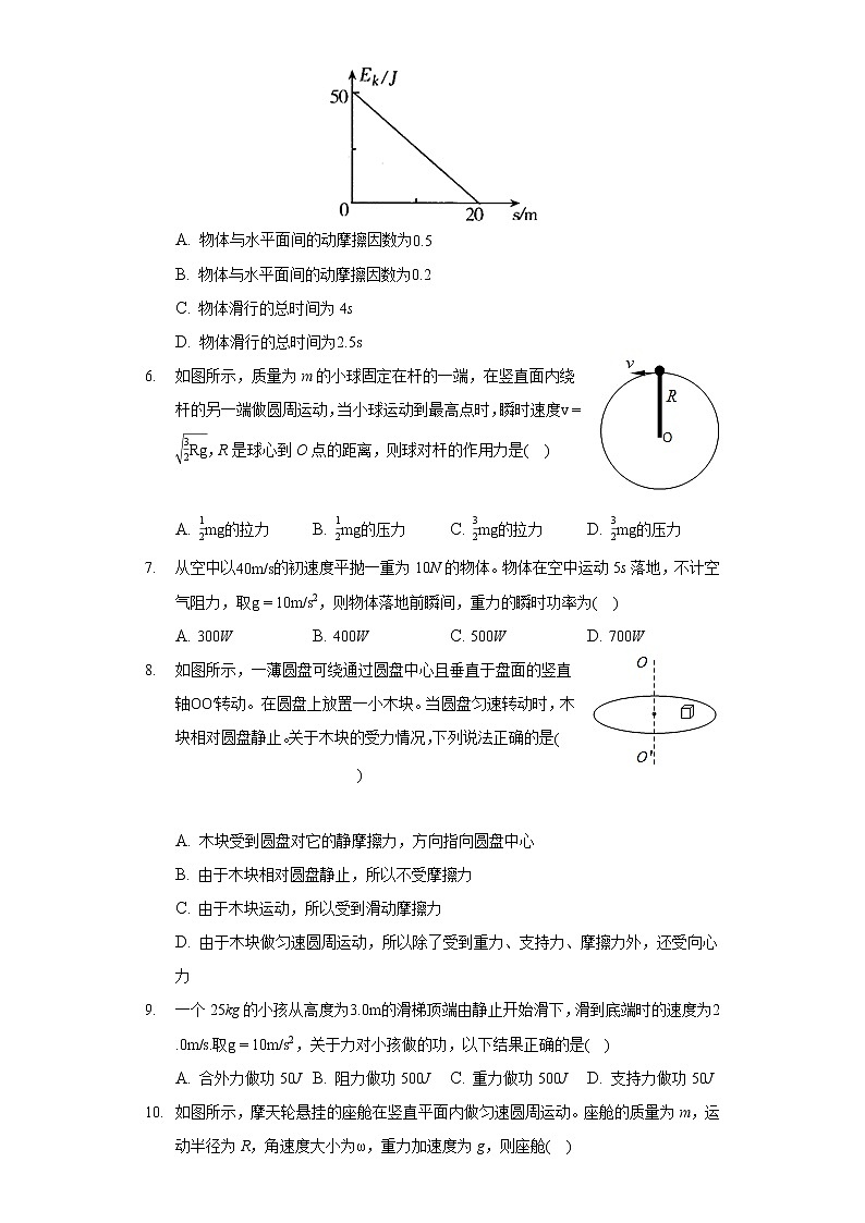 2020-2021学年广西南宁三十六中高一(下)月考物理试卷(5月份)(含答案)02