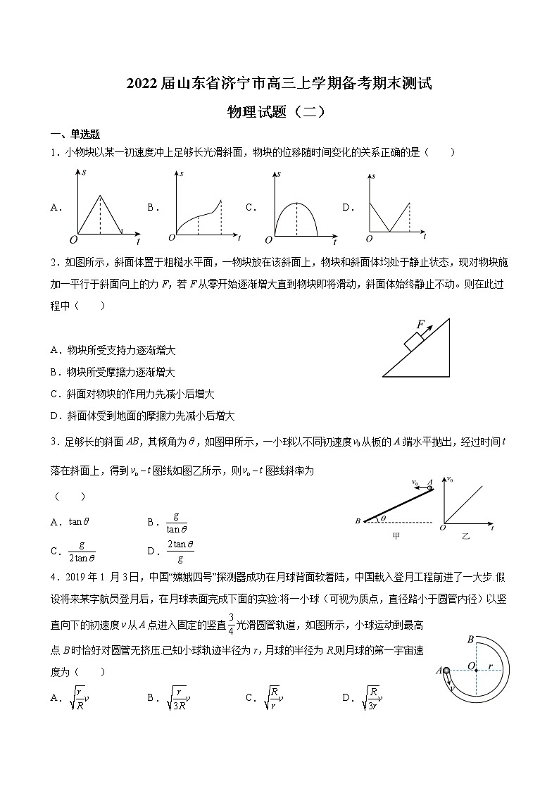 2022届山东省济宁市高三上学期备考期末测试物理试题(二)第1页