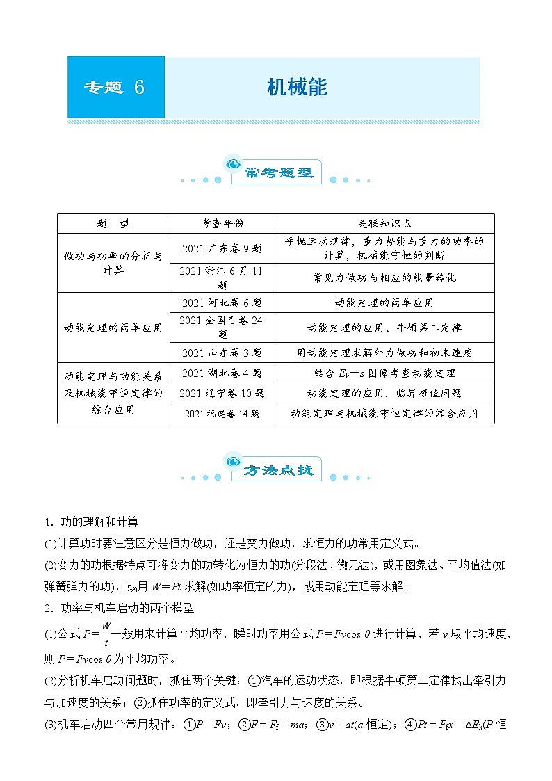 2022届优质校一模试卷专题汇编6 机械能 解析版第1页
