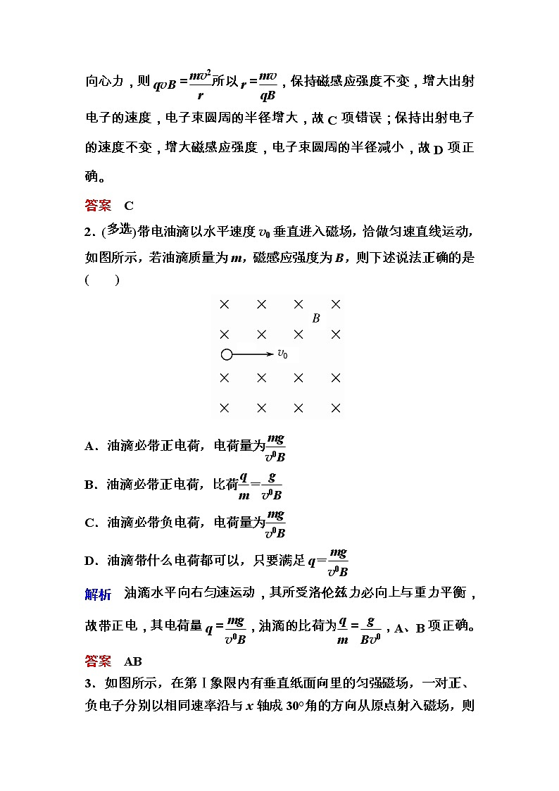 高考物理一轮复习练习:9.2《磁场对运动电荷的作用》(含答案详解)第2页