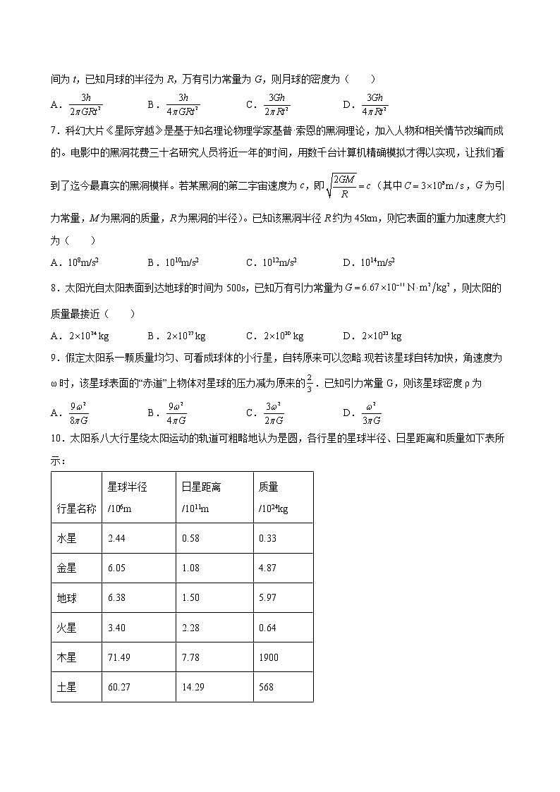 4.2万有引力定律是怎样发现的基础巩固2021—2022学年高中物理沪教版(2019)必修第二册练习题第2页