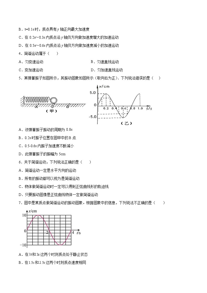 2.1简谐运动同步练习2021—2022学年高中物理沪教版(2019)选择性必修第一册02