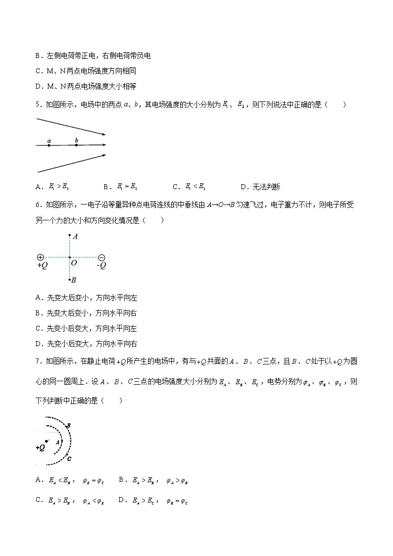 1.4點(diǎn)電荷的電場 勻強(qiáng)電場基礎(chǔ)鞏固2021—2022學(xué)年高中物理魯科版（2019）必修第三冊(cè)練習(xí)題第2頁