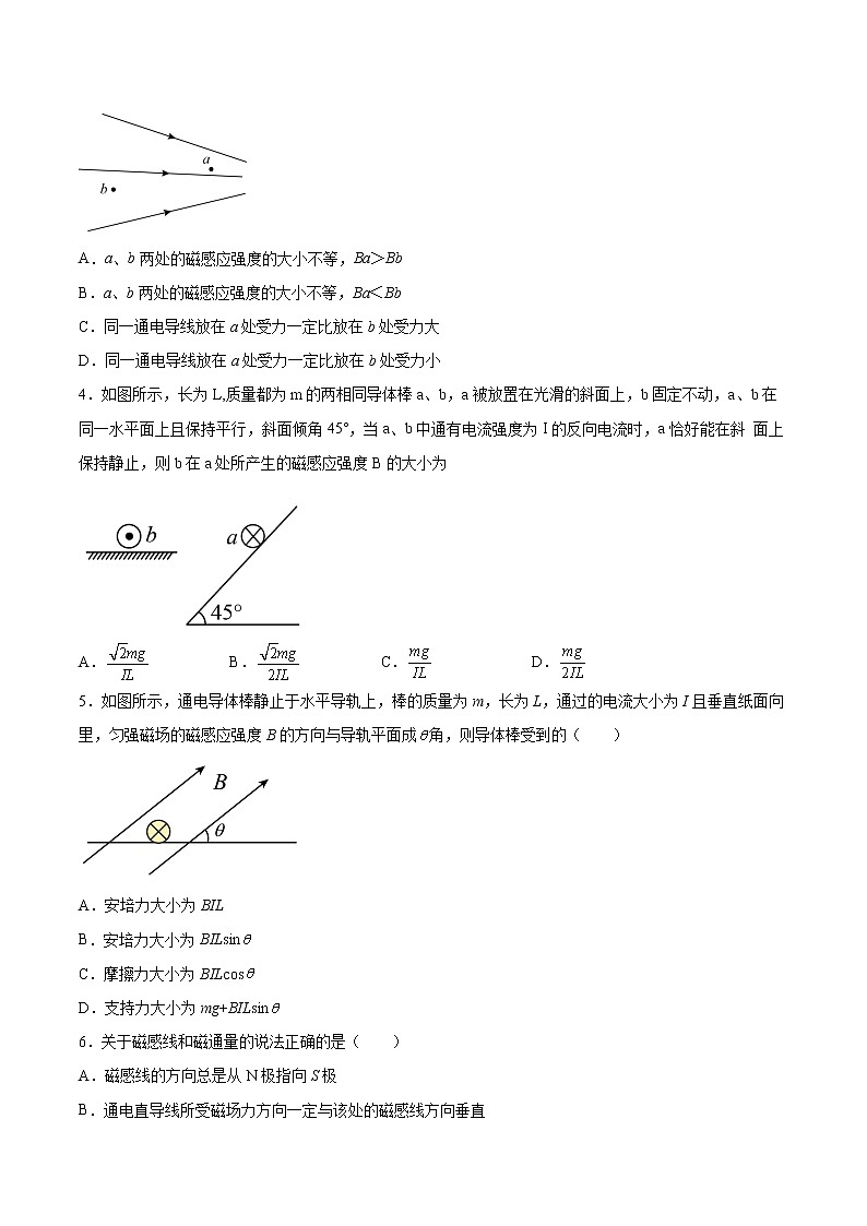 1.1安培力及其应用基础巩固2021—2022学年高中物理鲁科版(2019)选择性必修第二册练习题02