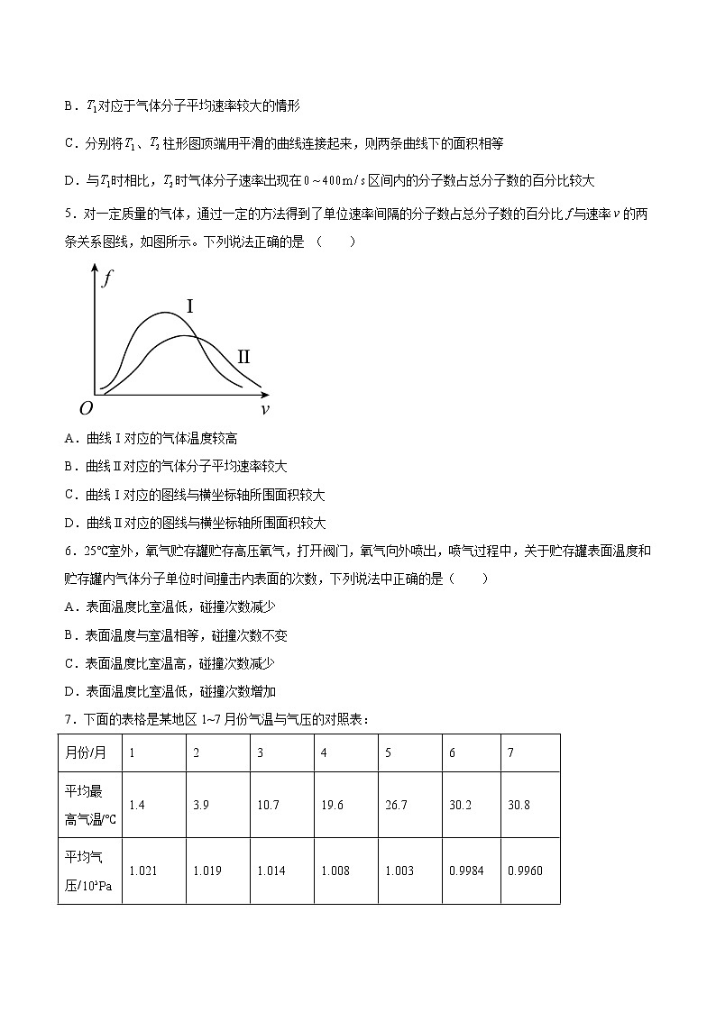 1.3气体分子速率分布基础巩固2021—2022学年高中物理鲁科版(2019)选择性必修第三册练习题第2页