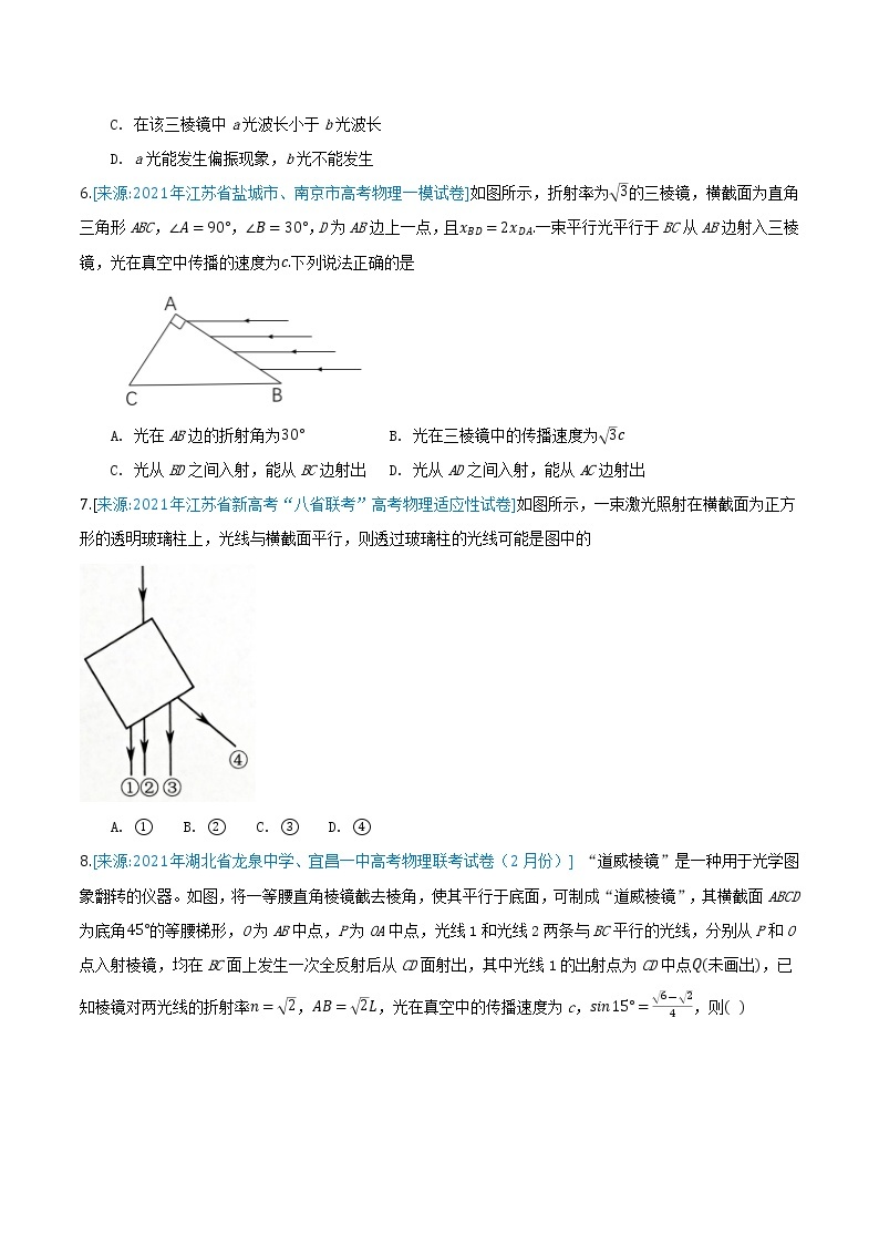 专题16 光学-2021年高考物理各地市模拟题专题汇编03