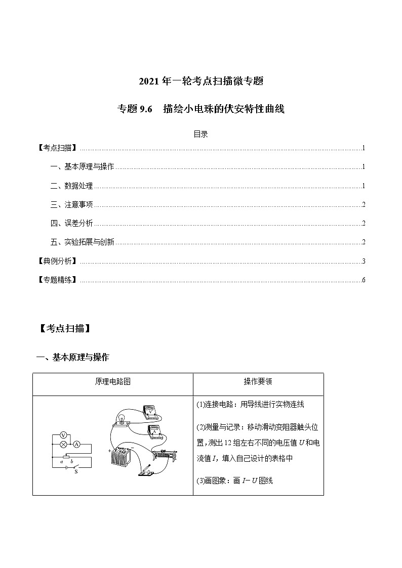 专题9.6 描绘小电珠的伏安特性曲线-2021年高考物理一轮复习考点扫描学案01