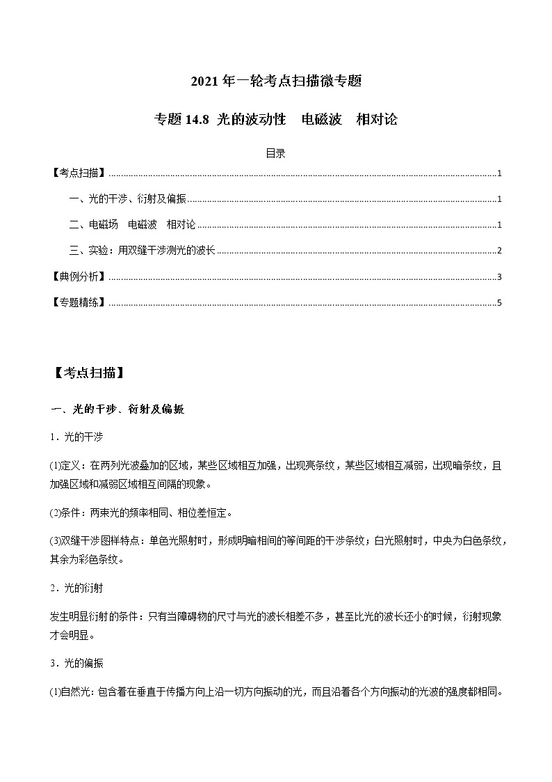 专题14.8 光的波动性　电磁波　相对论-2021年高考物理一轮复习考点扫描学案01