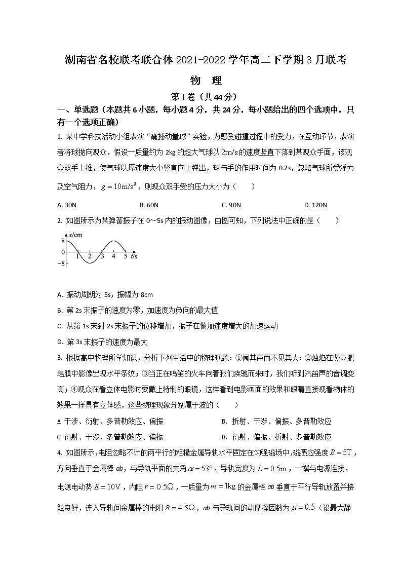 2021-2022学年湖南省名校联考联合体高二下学期3月联考试题 物理 Word版第1页