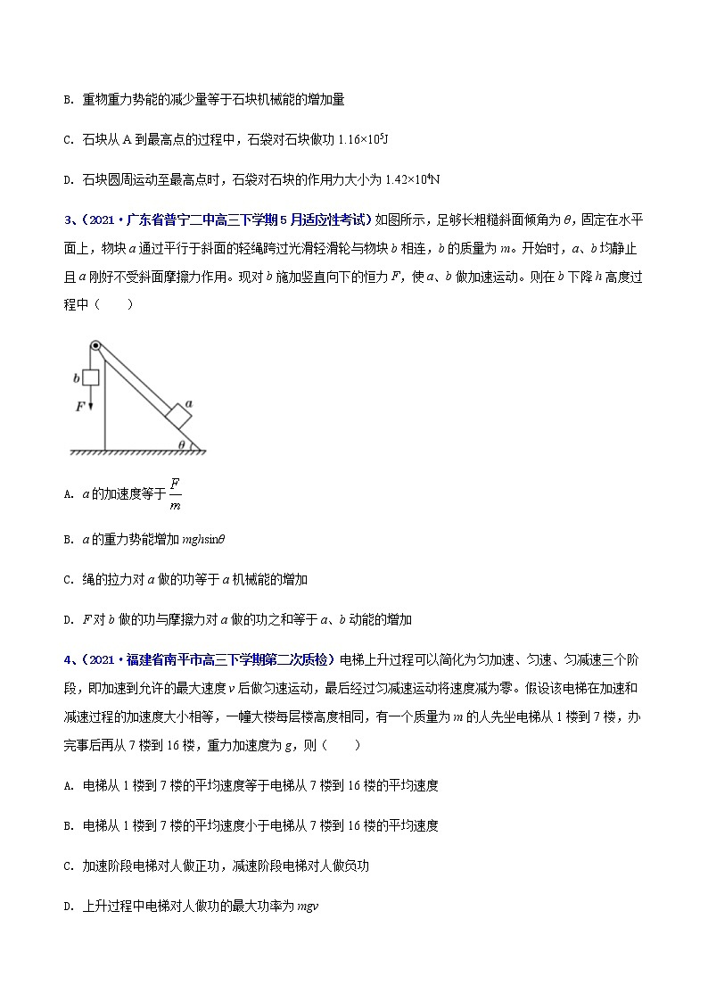 专题07 机械能(一)-2021年高考高三下学期5月模拟物理试题汇编(原卷版)第2页